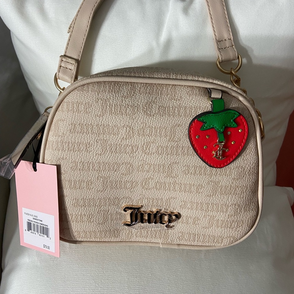NWT Juicy Couture Tan Mini Bag with Strawberry Accent